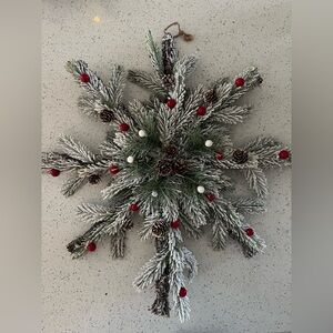 Festive Snowy Pine Holiday Wreath with Red Accents